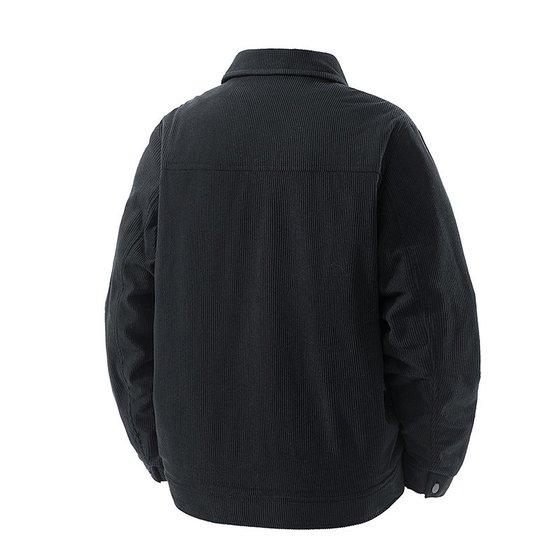 Männliche -Cord-Jacke mit Kunstschafsleder-Futter und Druckknopfverschluss Drune