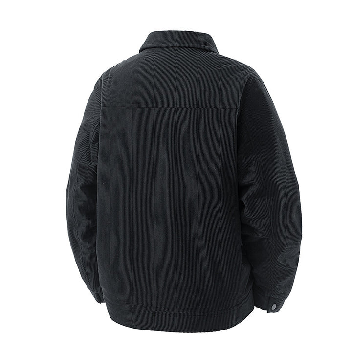 Männliche -Cord-Jacke mit Kunstschafsleder-Futter und Druckknopfverschluss Drune