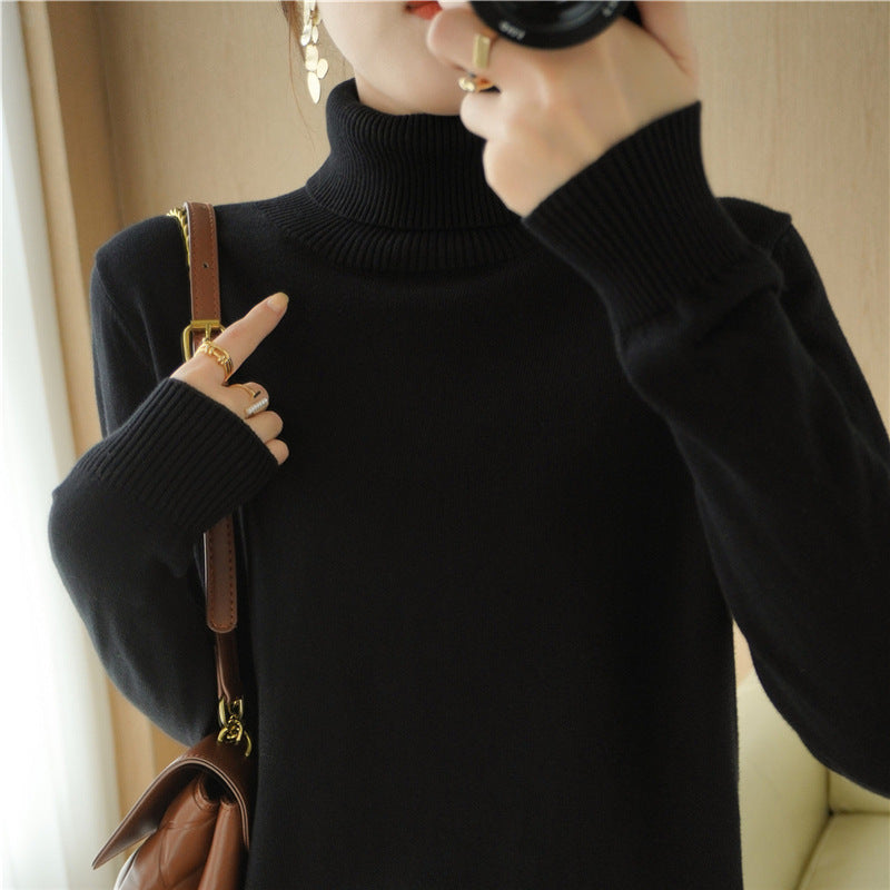 Damen Minimalistischer Feinstrick-Rolli mit hohem Rippkragen und schmaler Passform Drune