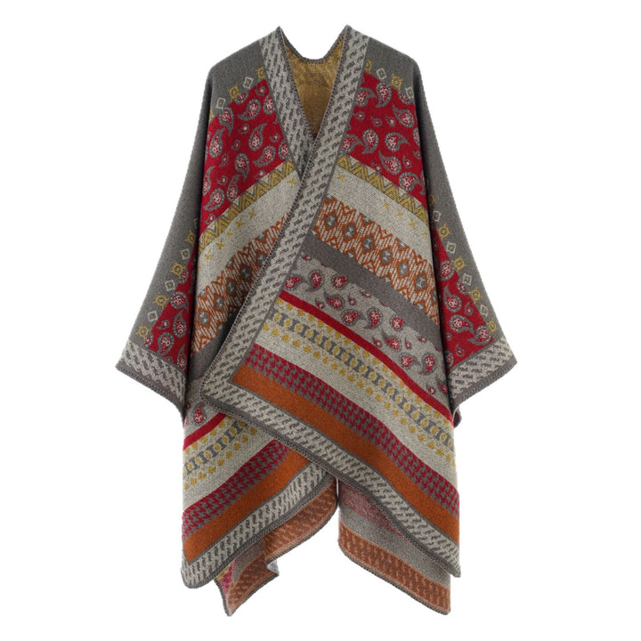 Damen Offenes Jacquard-Cape mit Paisley- und Ethno-Motiv Drune