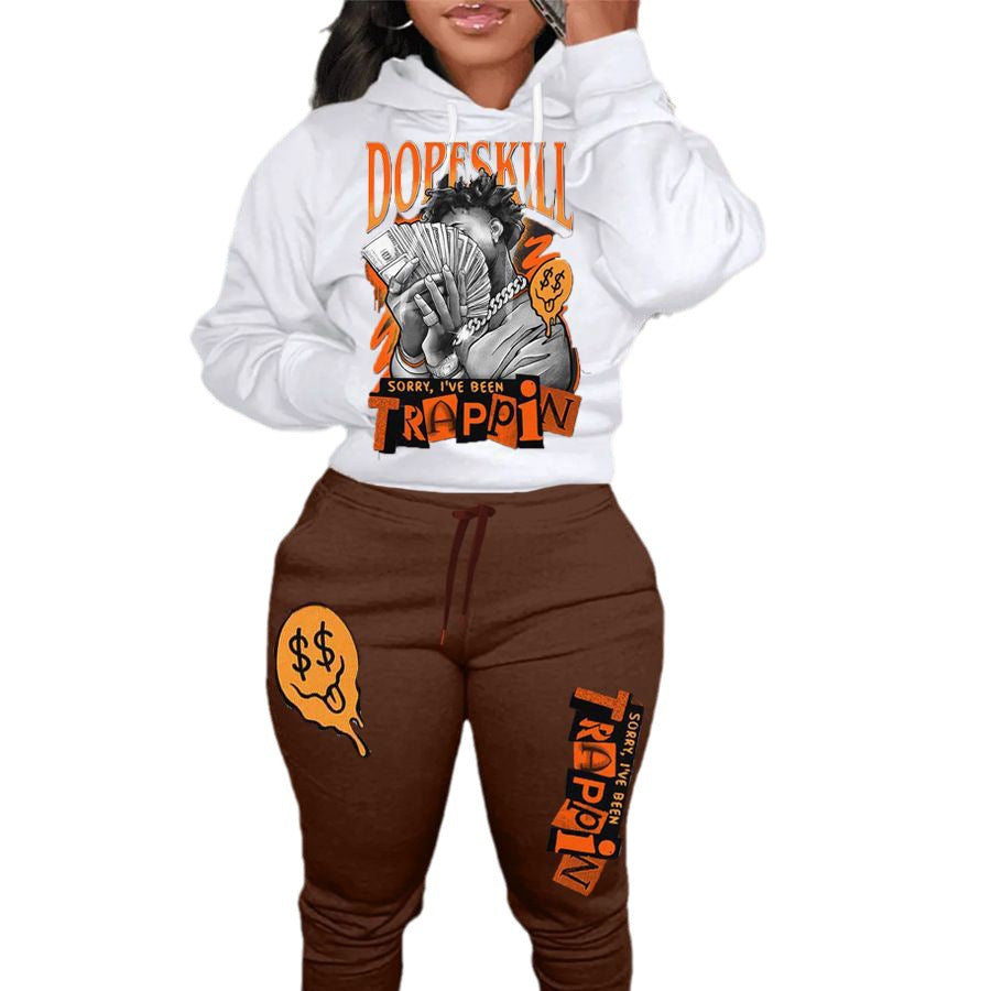 Damen bequeme Hoodie und Jogginghose Set mit kreativem Druck Drune