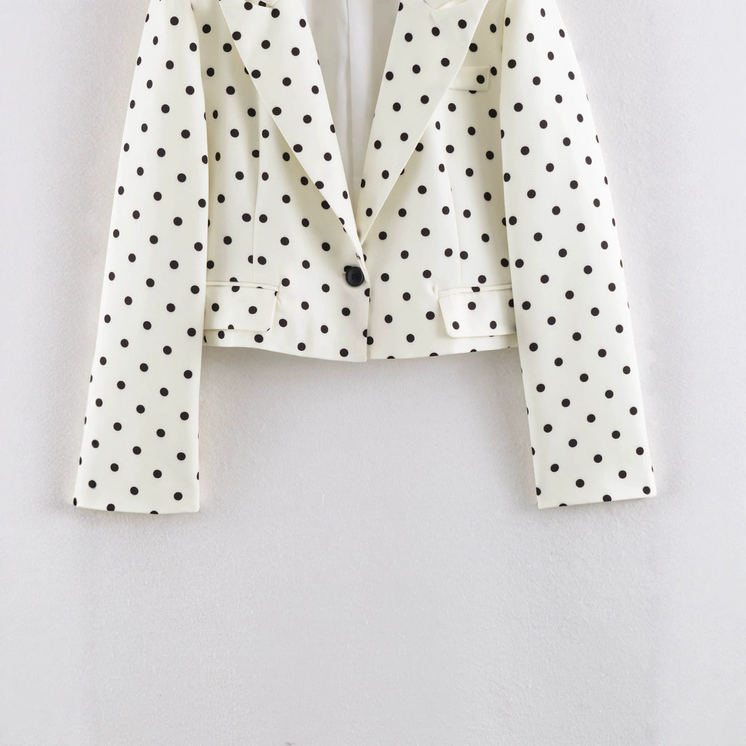 Damen Gepunkteter Cropped-Blazer mit Reverskragen und Pattentaschen Drune