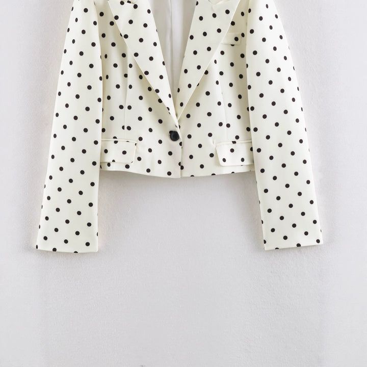 Damen Gepunkteter Cropped-Blazer mit Reverskragen und Pattentaschen Drune
