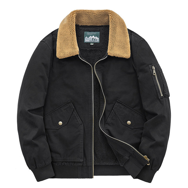 Herren Thermo-gefütterter Pilotenblouson aus robustem Canvas mit Sherpa-Innenfutter und Kunstfellkragen Drune