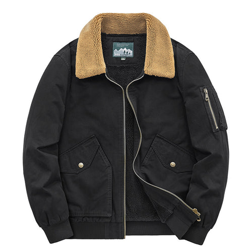 Herren Thermo-gefütterter Pilotenblouson aus robustem Canvas mit Sherpa-Innenfutter und Kunstfellkragen Drune