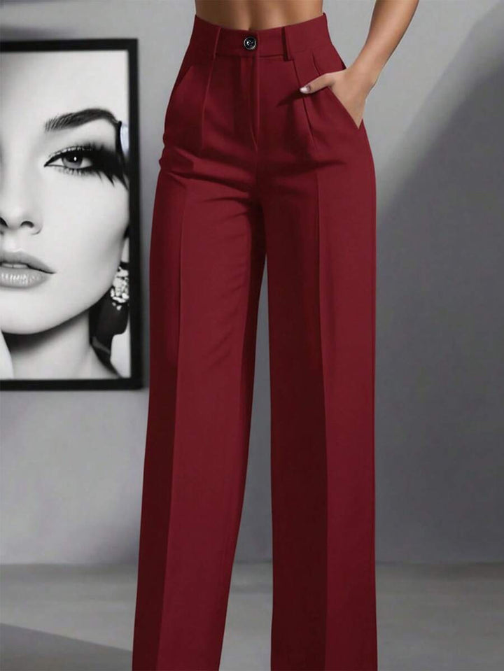 Damen Hochtaillierte Palazzo-Stretchhose mit Bügelfalte und Eingrifftaschen Drune