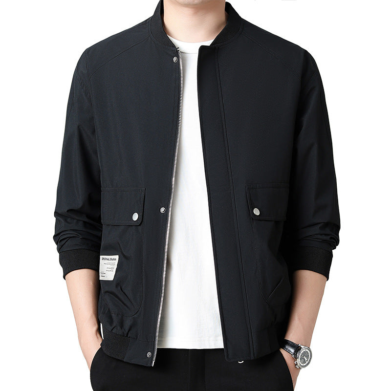 Herren Leichte Utility-Bomberjacke mit verdecktem Reißverschluss, Klappentaschen und Rippenbündchen Drune