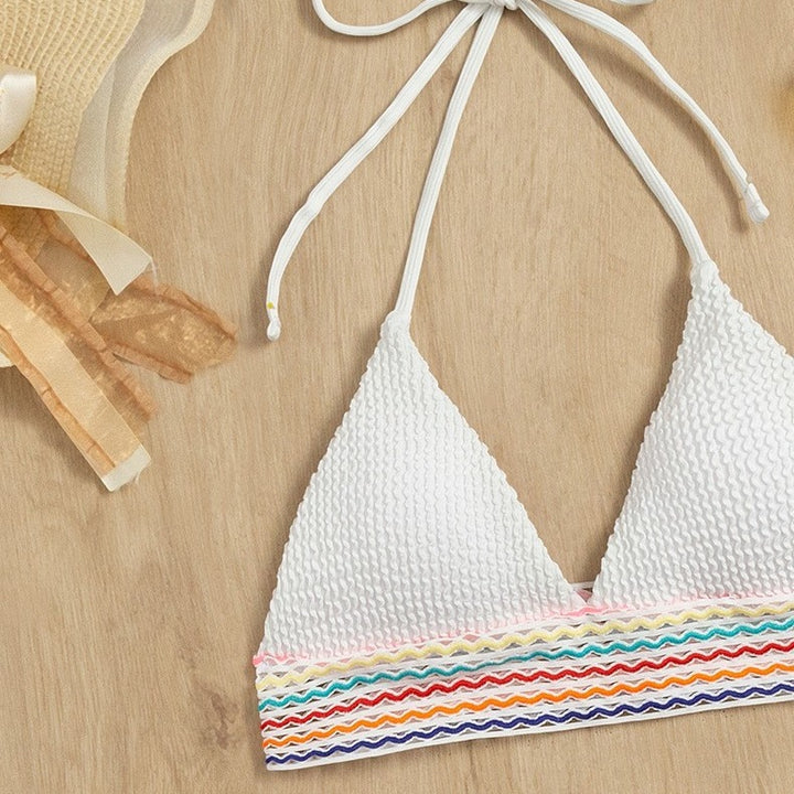 Damen Bikiniset mit hochgeschnittenem Höschen und buntem Wellenmuster Drune