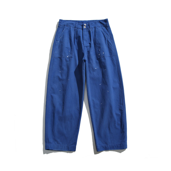 Damen Weite Cropped Arbeitshose mit hoher Taille und aufgesetzten Taschen Drune