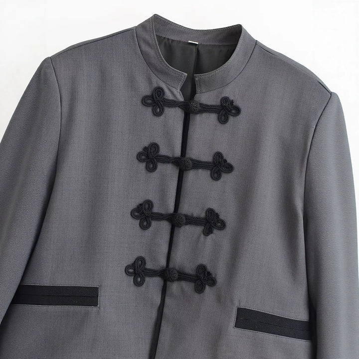 Damen Kurze Jacke mit Stehkragen, dekorativen Froschverschlüssen und boxy Schnitt Drune