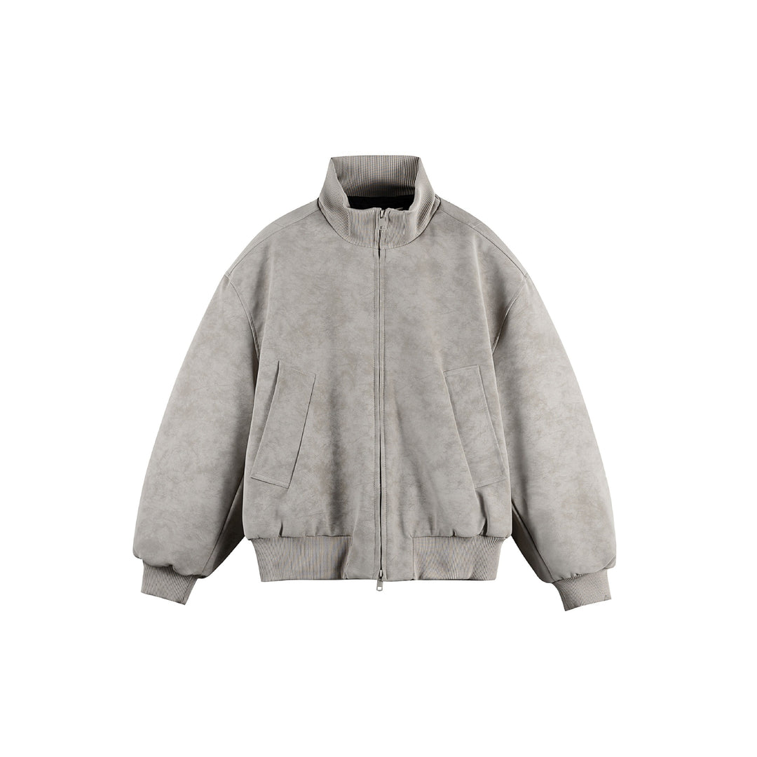 Damen Boxy-Bomberjacke im Vintage-Suede-Look mit hohem Rippkragen und Kängurutaschen Drune
