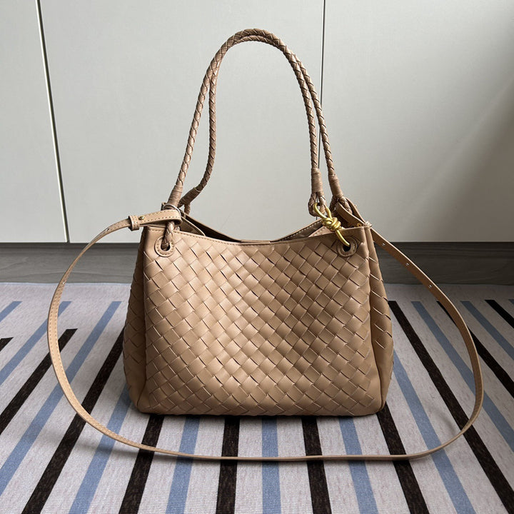 Damen Woven Leather Tote Bag mit verstellbarem Schultergurt Drune