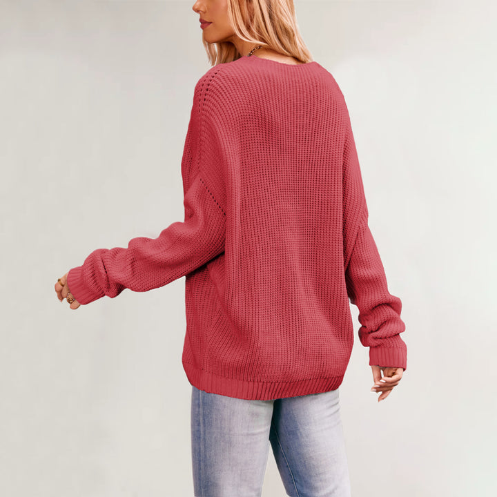 Damen lässiger Strickpullover mit Brusttasche Drune