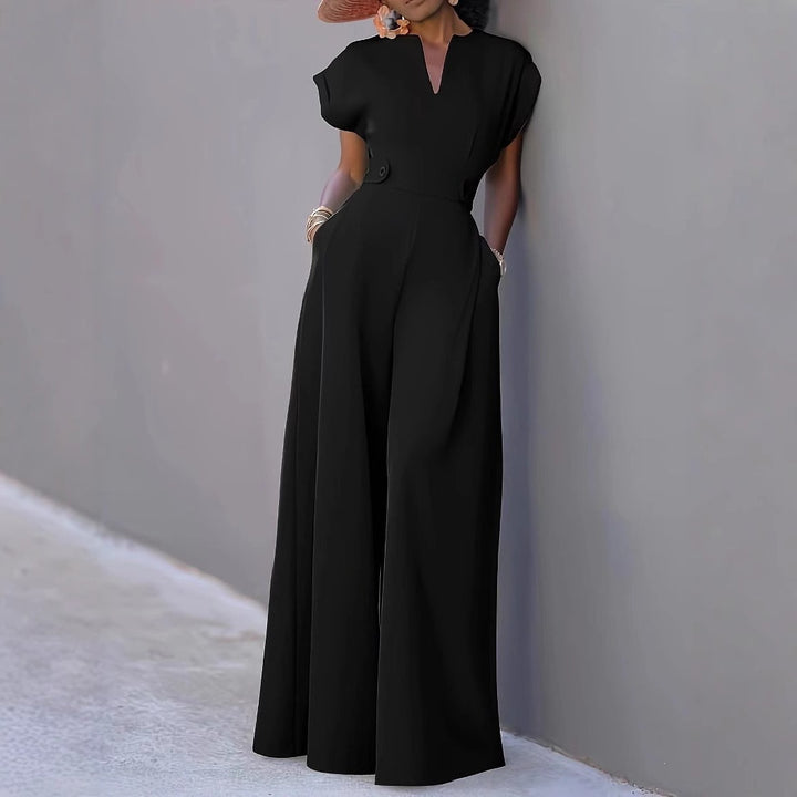 Damen Eleganter Jumpsuit mit tiefem V-Ausschnitt und weitem Bein Drune