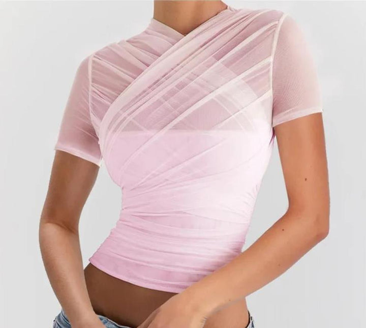 Damen Wickeloberteil mit transparenten Details und figurbetontem Schnitt Drune