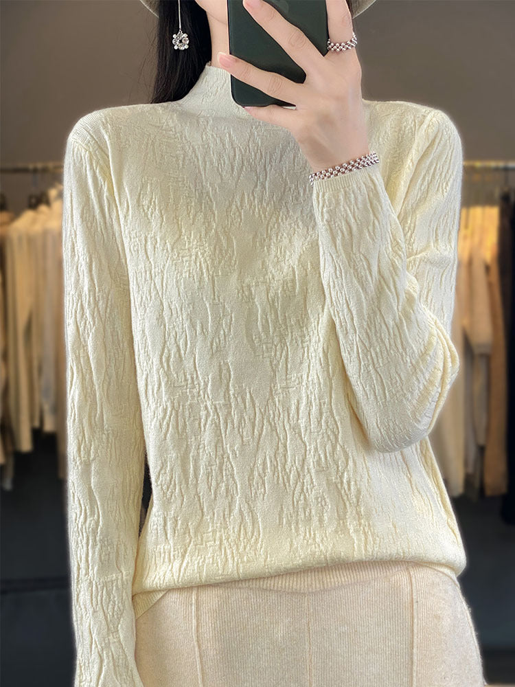 Damen Strukturierter Feinstrick-Pullover mit kurzem Stehkragen und Crinkle-Optik Drune