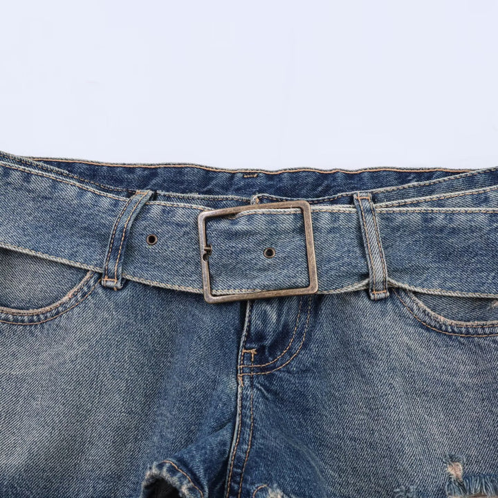 Damen modische Destroyed Denim-Shorts mit verstellbarem Gürtel Drune