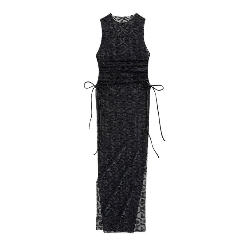 Damen Maxikleid mit taillierter Silhouette und elastischen Bindebändern Drune