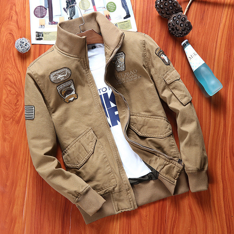 Herren Canvas-Fliegerblouson mit Frontklappentaschen, Ärmeltasche und Rippbündchen Drune
