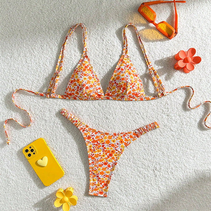 Damen Triangel-Bikini mit verstellbaren Trägern und floralen Mustern Drune