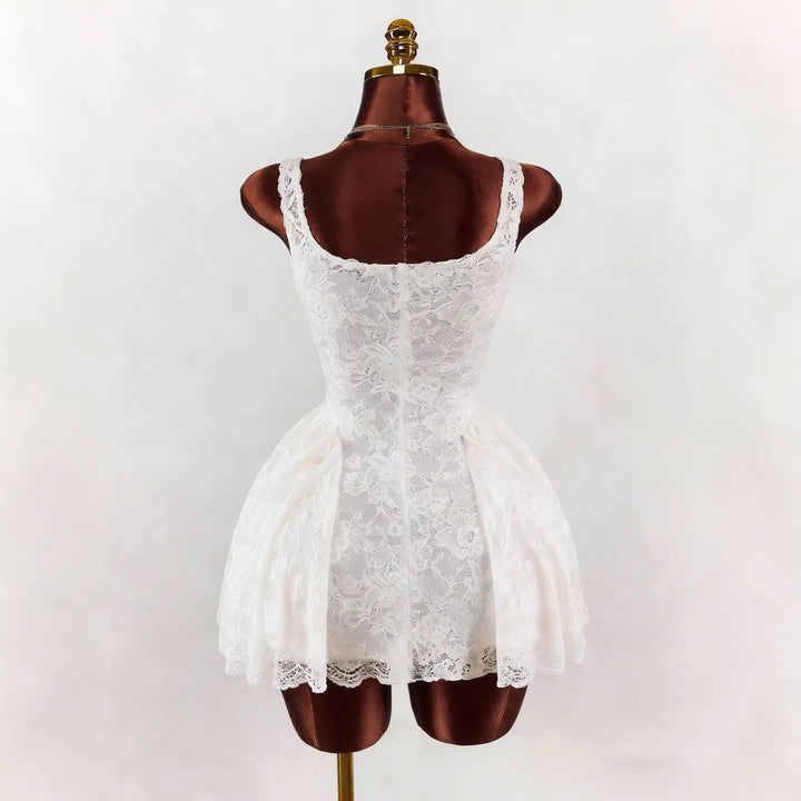 Damen nan tailliertes Spitzen-Cocktailkleid mit Korsett-Bustier und doppellagigem Schößchenrock Drune
