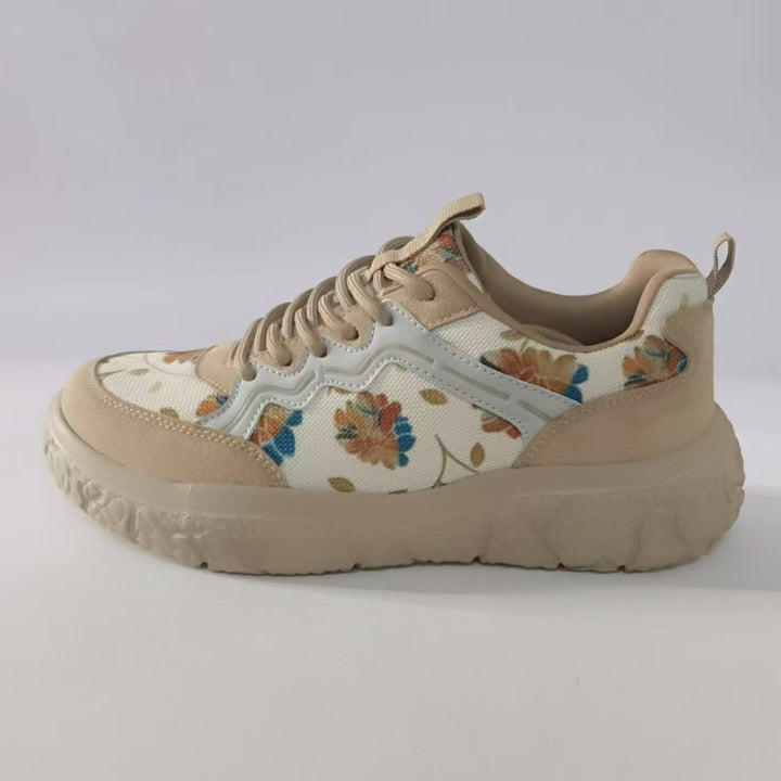 Damen nan modische Plateau-Sneaker mit floralem Canvasmuster und Velourslederbesatz Drune