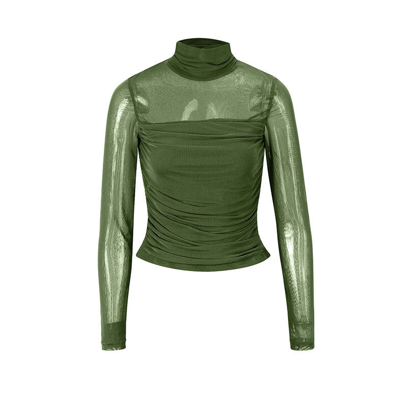 Damen Langarmshirt mit eleganter Raffung und transparentem Design Drune