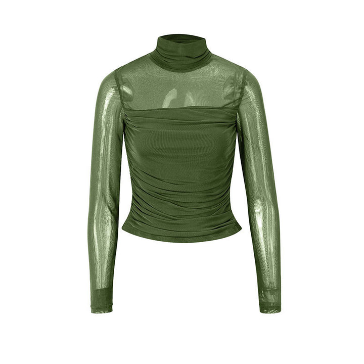 Damen Langarmshirt mit eleganter Raffung und transparentem Design Drune
