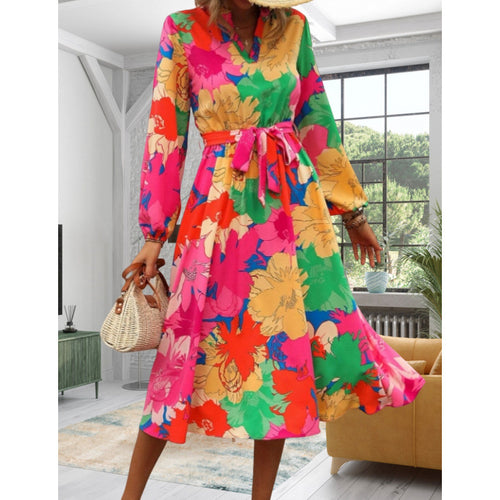 Damen Maxi-Kleid mit floralen Mustern und schwingendem Rock Drune