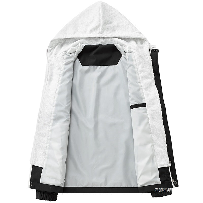 Herren Leichte wind- und wasserabweisende Kapuzen-Übergangsjacke mit fleecegefütterter Kapuze und elastischem Saum Drune