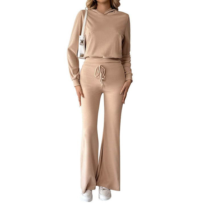 Damen Lässiger Hoodie und Flared Pants Set Drune