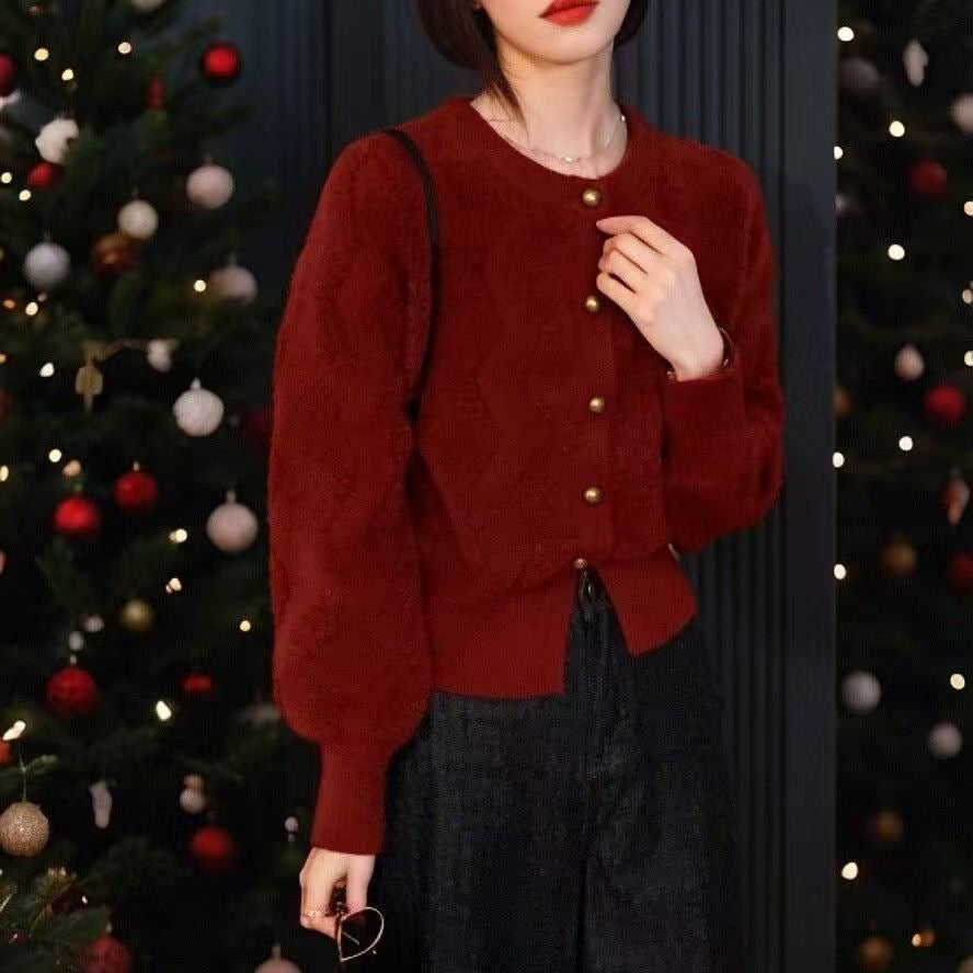 Damen Gemusterte Strickjacke mit Knöpfen Drune