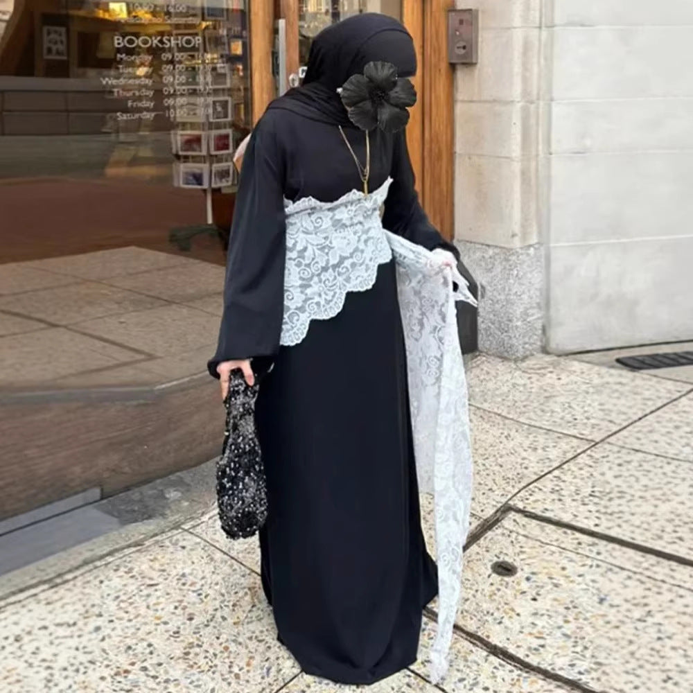 Damen Lagenlook-Spitzen-Tunika mit Bindegürtel und asymmetrischem Saum Drune