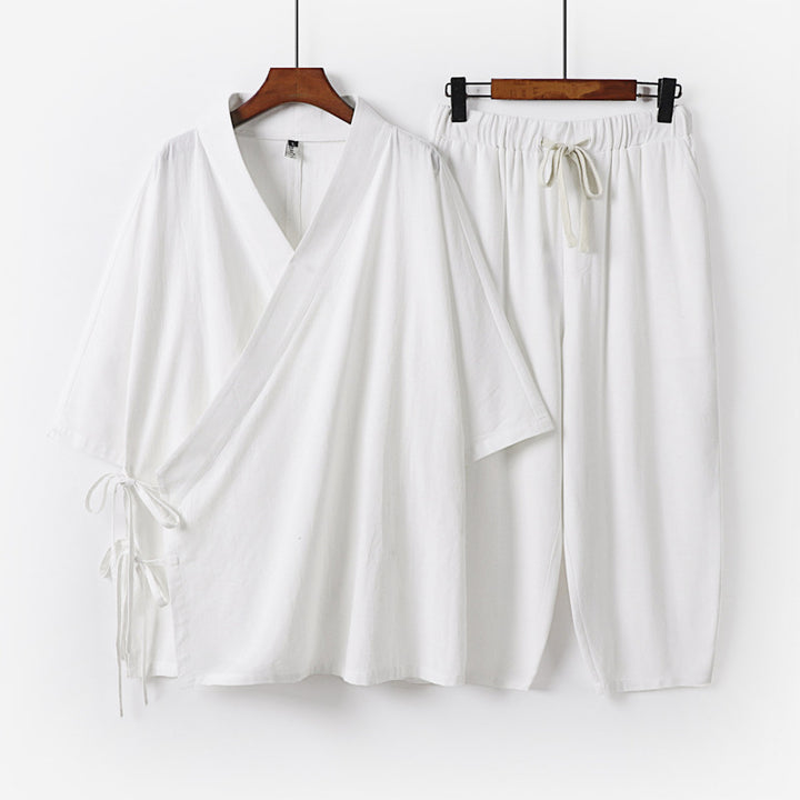 Herren Kimono-Loungewear-Set mit Wickeloberteil, Kordelbundhose und lockerer Passform Drune