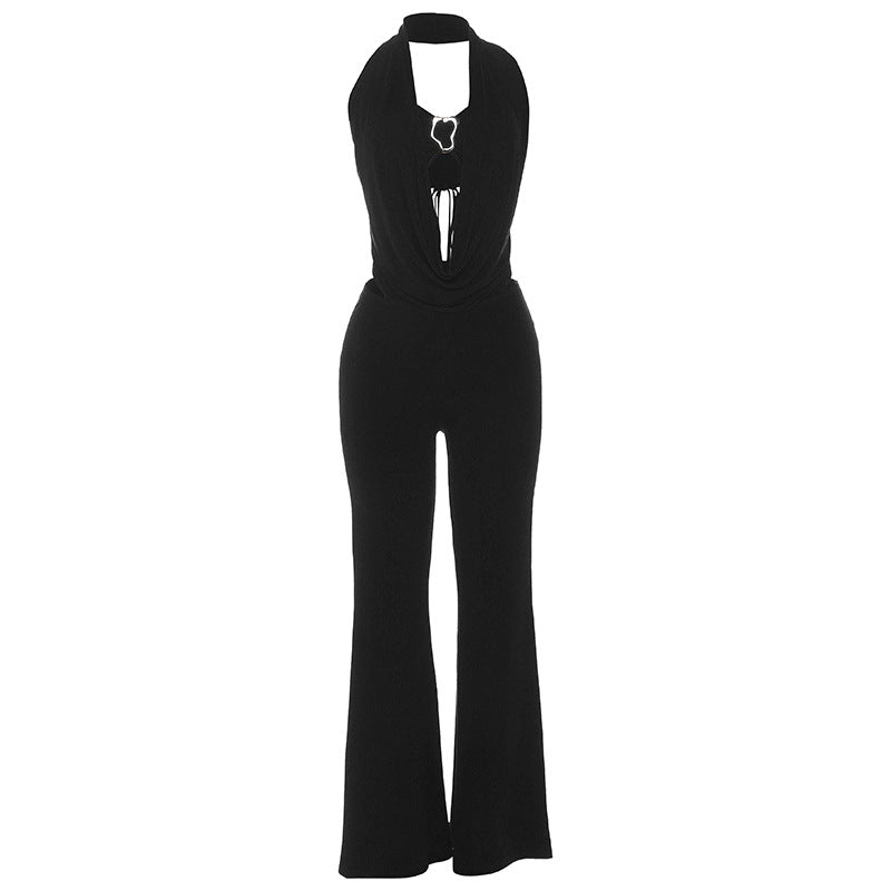 Damen Eleganter Jumpsuit mit anpassbarem Ausschnitt und schickem Gürtel Drune