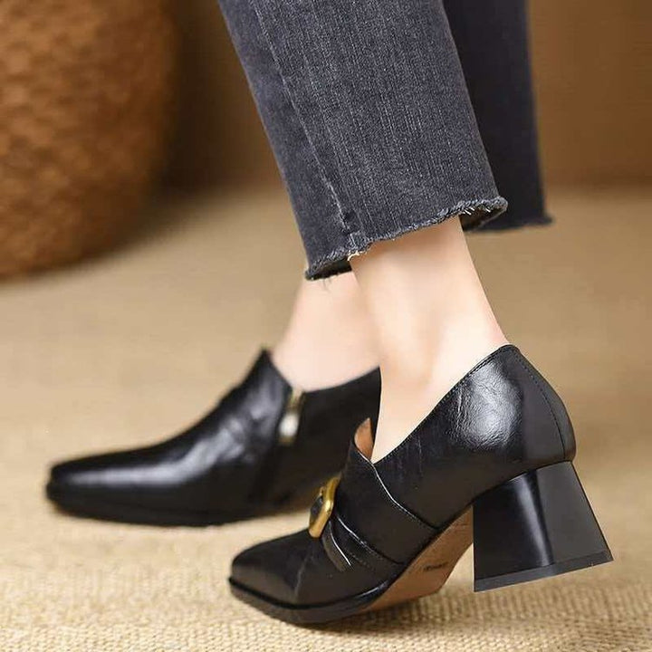 Damen Elegante spitze Stiefeletten mit Blockabsatz Drune