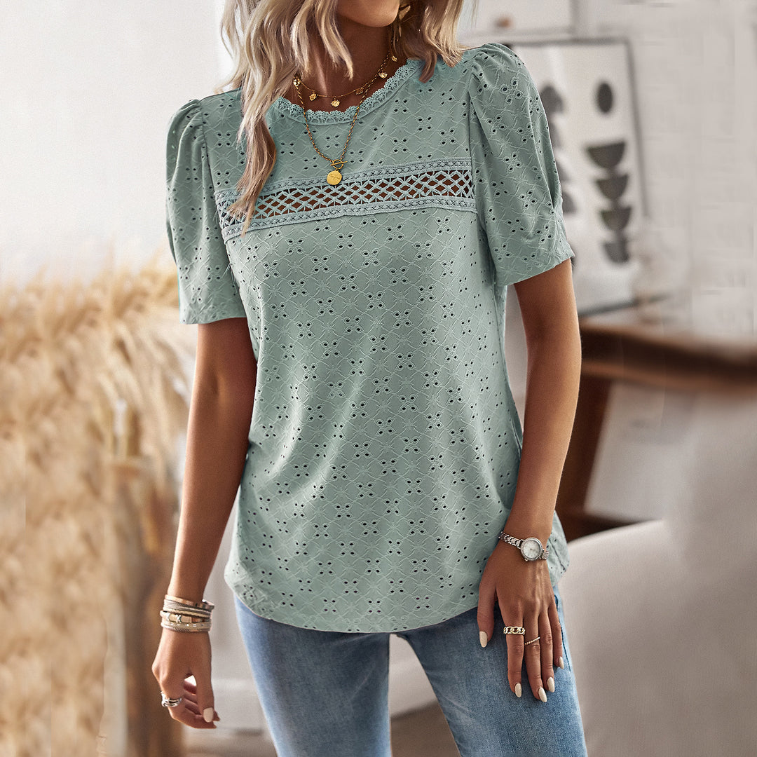 Damen Elegantes Blusenshirt mit Puffärmeln und feinem Muster Drune