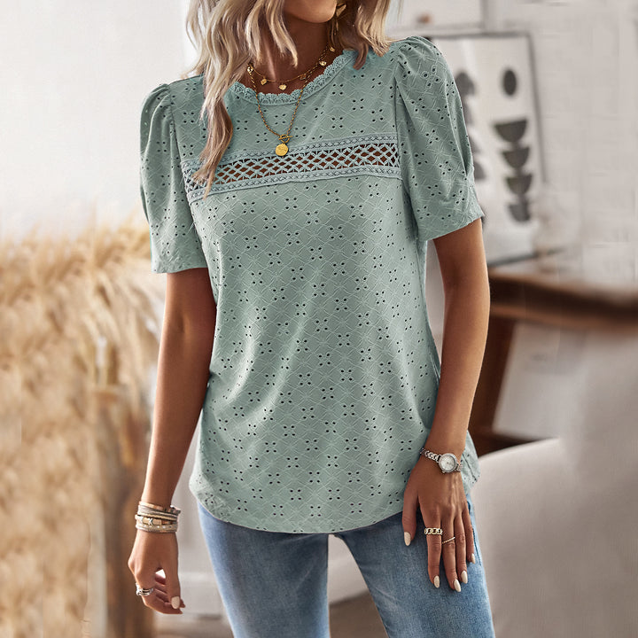 Damen Elegantes Blusenshirt mit Puffärmeln und feinem Muster Drune