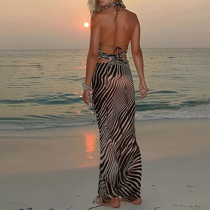 Damen Leichtes Tiermuster Strandkleid mit Verstellbaren Trägern und Fließendem Schnitt Drune