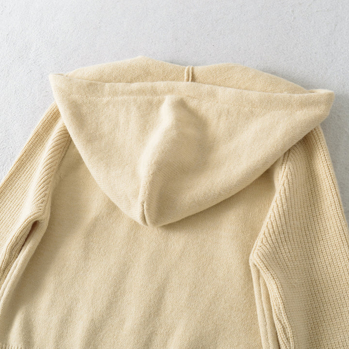 Damen Kurze Kapuzen-Strickjacke mit Reißverschluss und tailliertem Rippenbund Drune