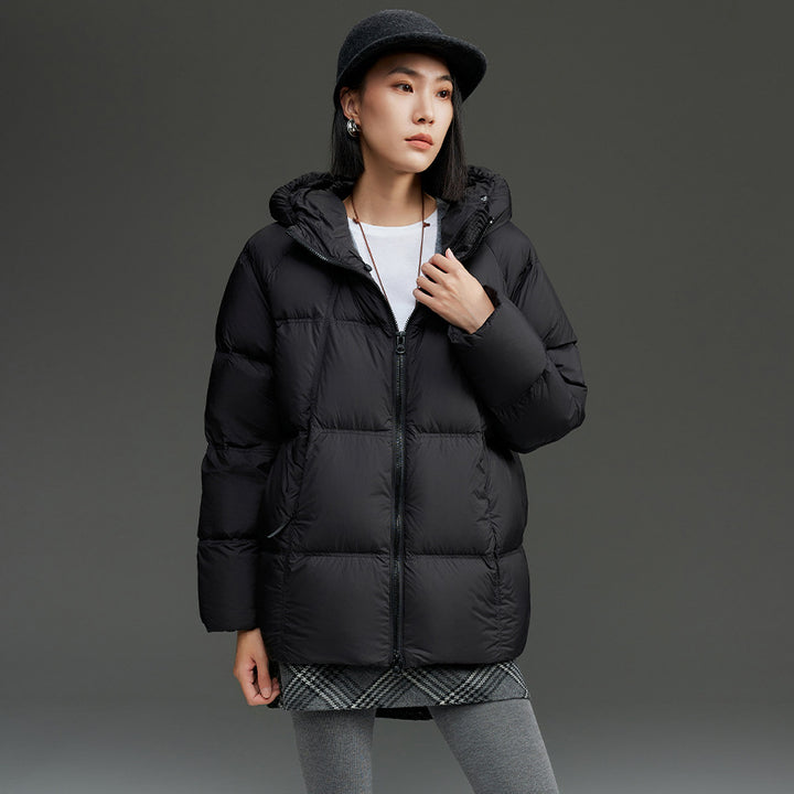 Damen Kurz geschnittene Boxy‑Steppjacke mit abnehmbarer Kapuze und Thermo‑Isolierung Drune