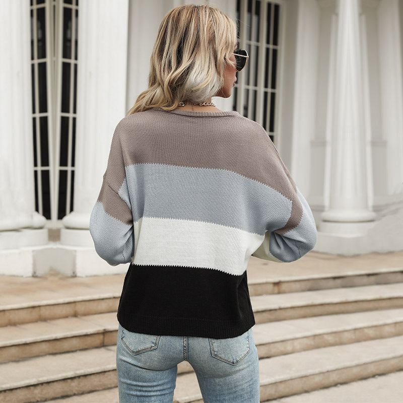 Damen Colorblock-Feinstrickpullover mit überschnittener Schulter und lässiger Passform Drune