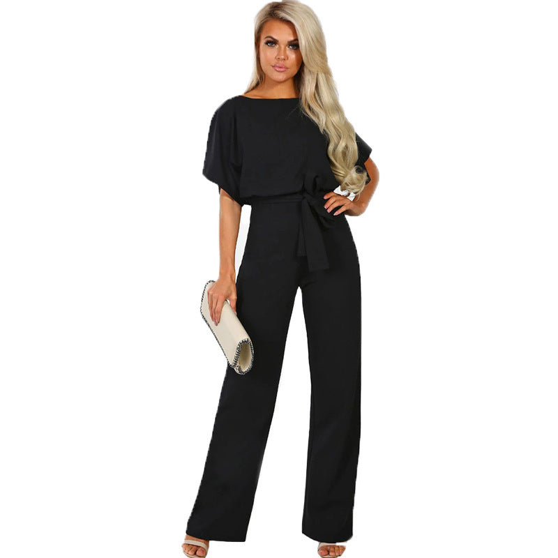 Damen Eleganter Weit Beins Jumpsuit mit Bindegürtel Drune