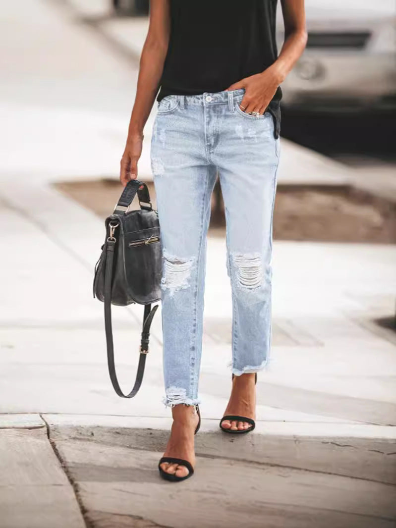 Damen Ripped Denim mit lässigem Schnitt und ausgefranstem Saum Drune