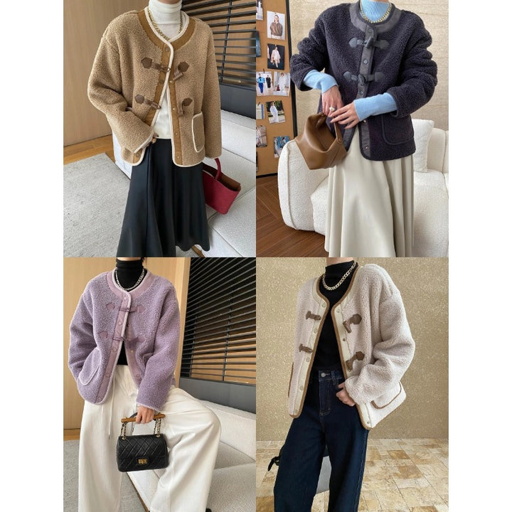 Damen kuschelige Fleecejacke mit dekorativen Knöpfen und elegantem Schnitt Drune