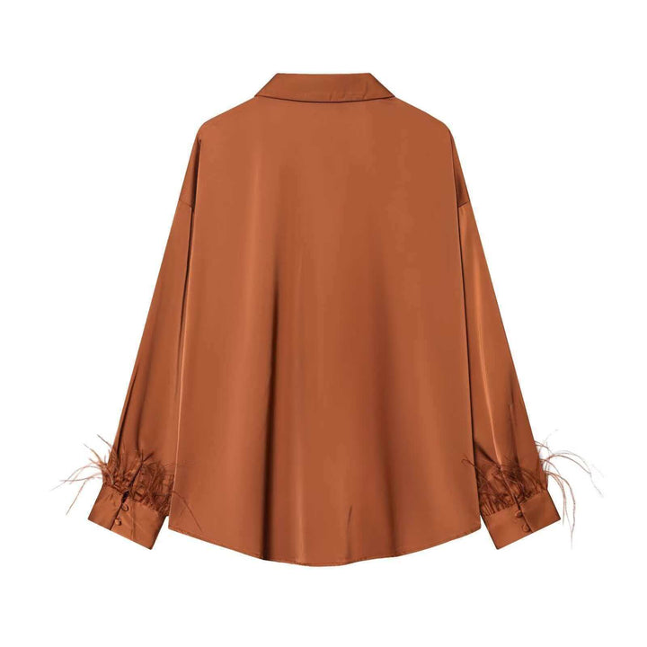 Damen Satinbluse mit eleganten Federverzierungen Drune
