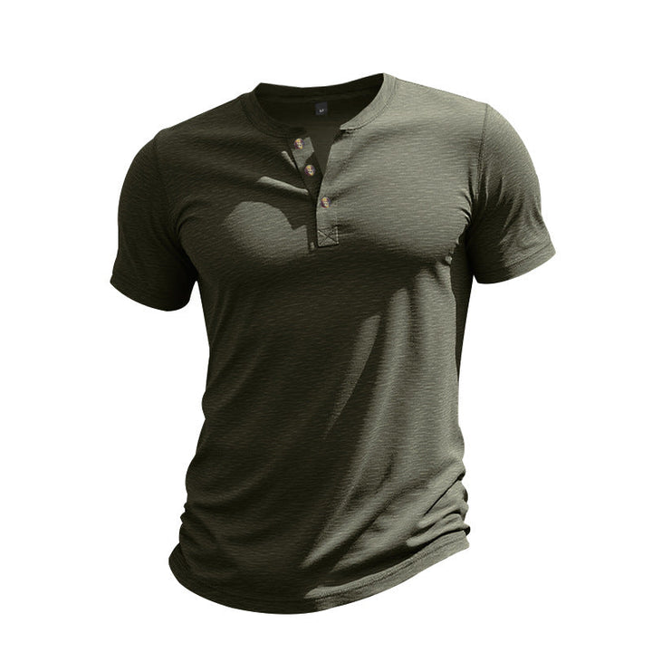 Herren Kurzarm-Henley-T-Shirt aus weicher Baumwolle mit dekorativer Knopfleiste Drune