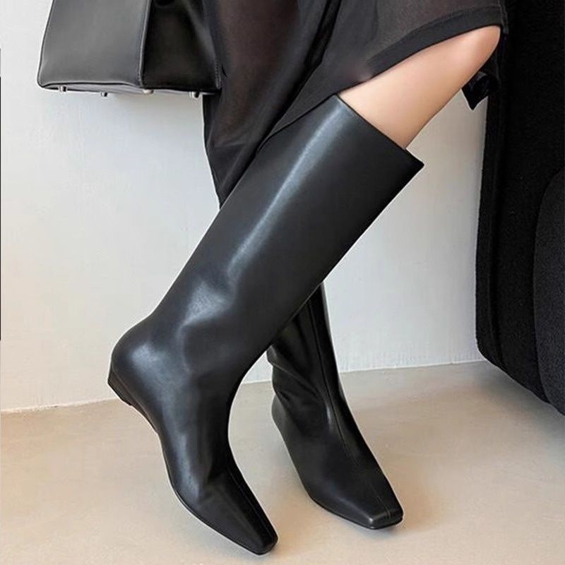 Damen kniehohe Stiefel mit quadratischer Zehenform und schlankem Schaft Drune
