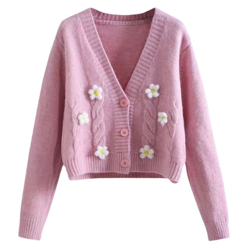 Damen verspielter Strickjacke mit Blumenmuster Drune