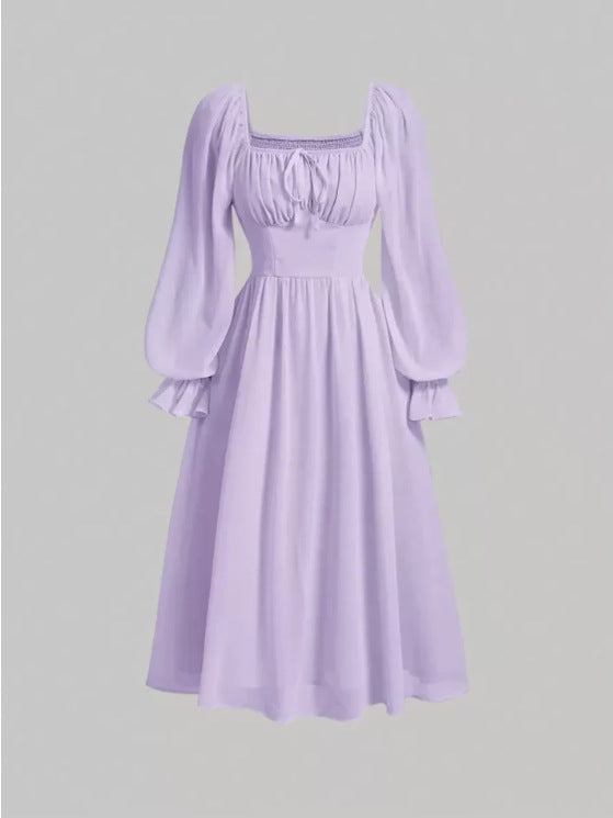 Damen Elegantes Midikleid mit Puffärmeln Drune